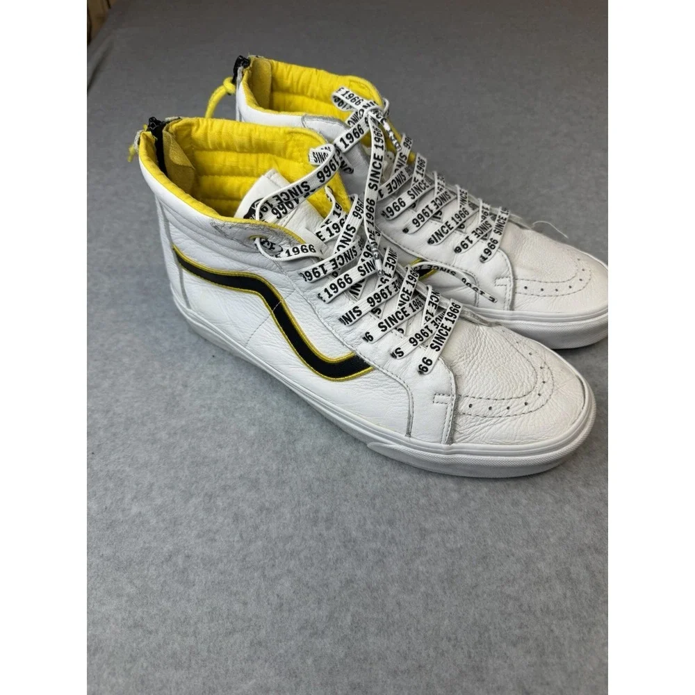 Vans Sk8-Hi Family Reissue Zip Premium - White Leather/Yellow/Black Mens 12